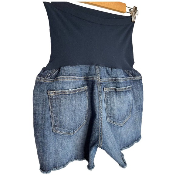A Pea In The Pod Maternity Vigoss Patchwork Distressed Denim Jean Shorts Blue L - Picture 3 of 9